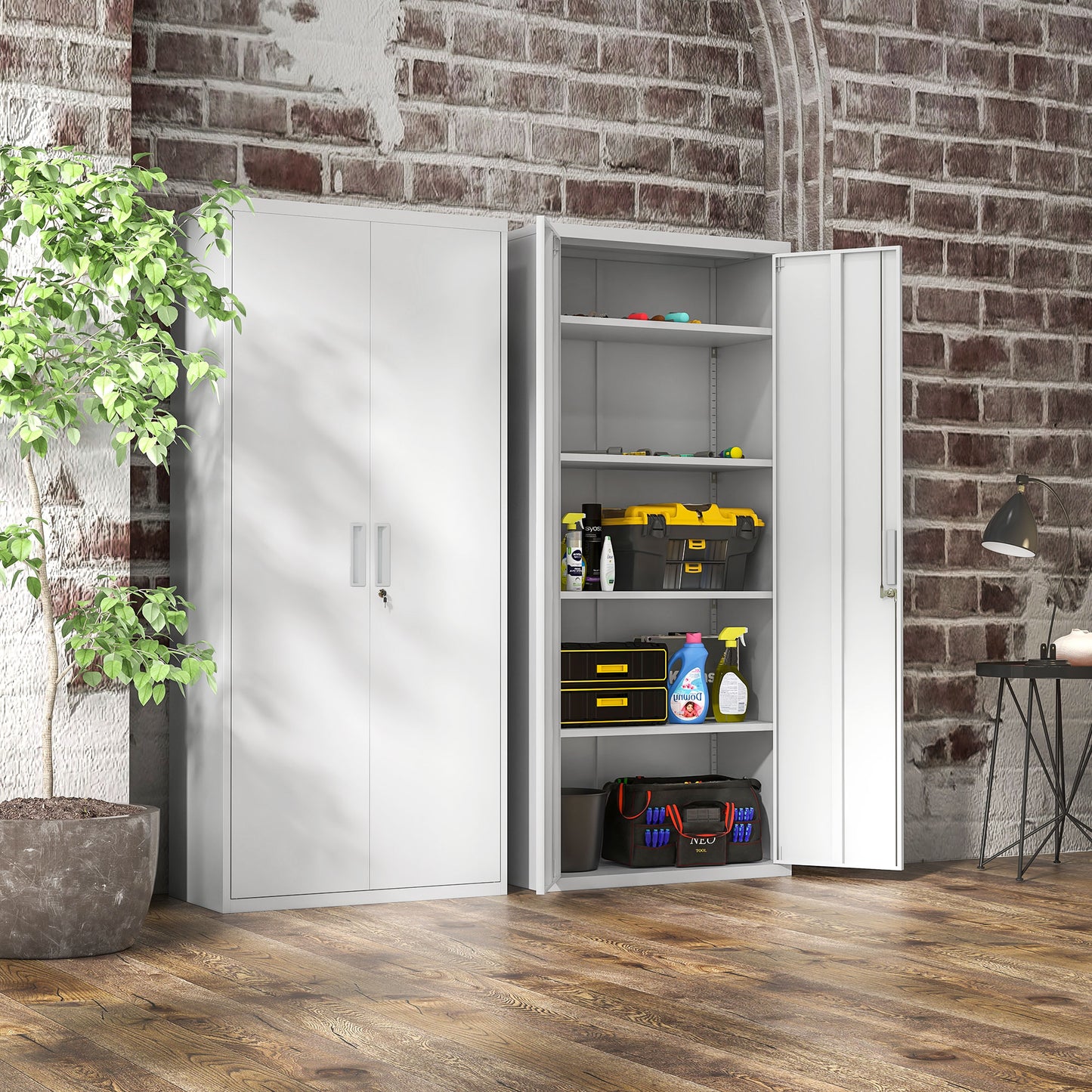 Lockable Metal Cabinet with 2 Doors, File Cabinet for Home Office, White