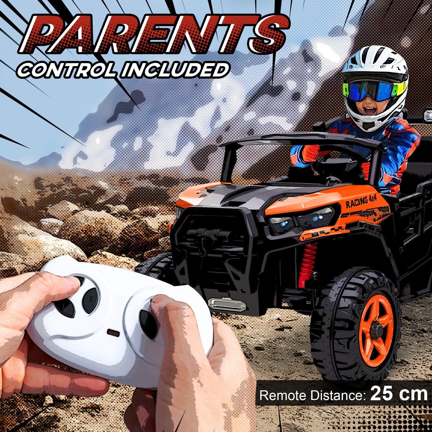 24V Electric Ride on Car, 2-Seater Kids Electric Truck, Orange