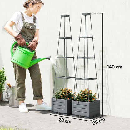 2 Pack Raised Garden Bed with Trellis and Removable Drainage Tray