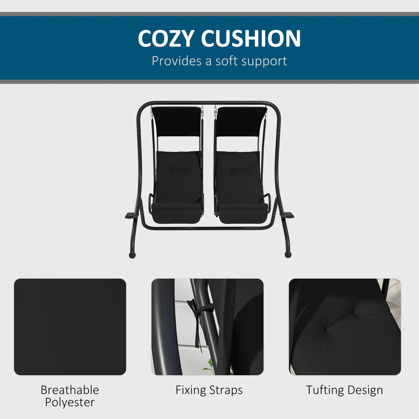 Canopy Swing 2 Separate Relax Chairs w/ Handrails, Cup Holders