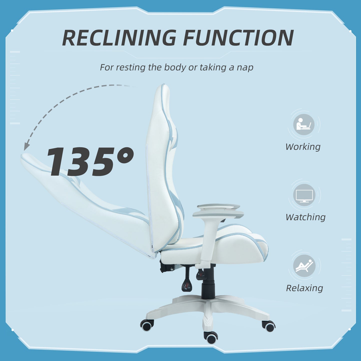 Gaming Chair for Adults Faux Leather Computer Chair w/ 3D Armrests Blue