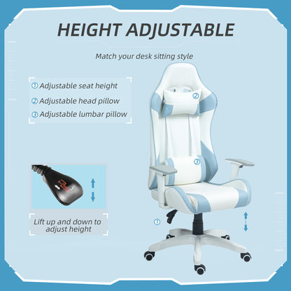 Gaming Chair for Adults Faux Leather Computer Chair w/ 3D Armrests Blue