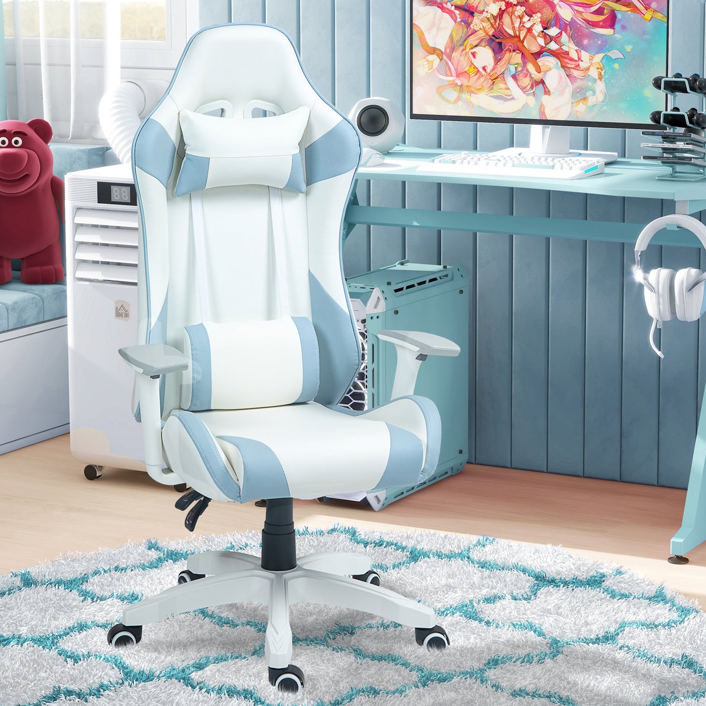 Gaming Chair for Adults Faux Leather Computer Chair w/ 3D Armrests Blue