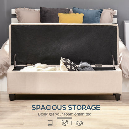 Storage Ottoman Bench Padded w/ Tufting Hinged Lid Wood Frame Beige