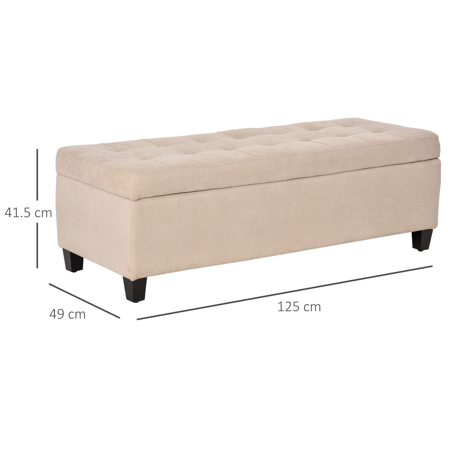 Storage Ottoman Bench Padded w/ Tufting Hinged Lid Wood Frame Beige
