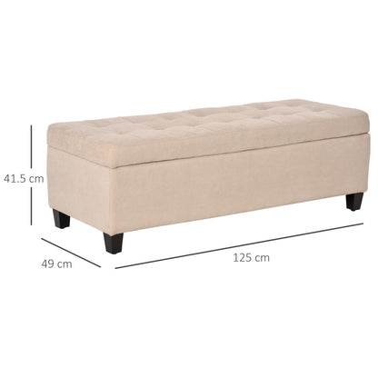 Storage Ottoman Bench Padded w/ Tufting Hinged Lid Wood Frame Beige
