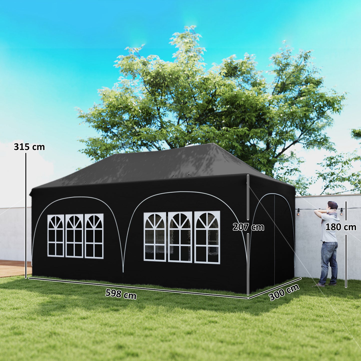 3 x 6m Pop Up Gazebo with Sides, Peak Top Garden Party Tent Marquee