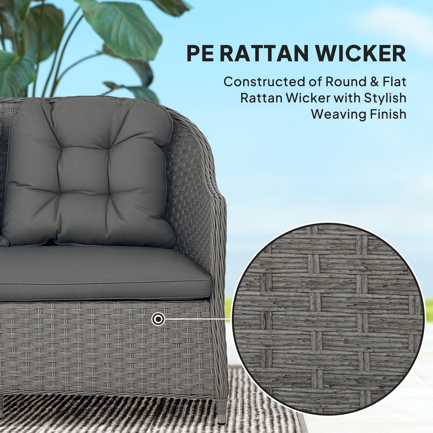 4 PCS Rattan Garden Furniture, Padded Cushions Conversation Sofa Set