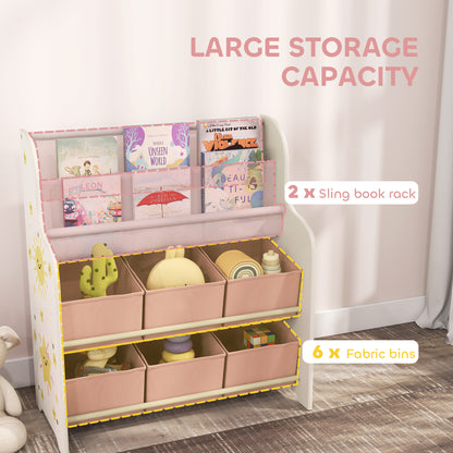Kids Storage Unit with 6 Fabric Drawers & 2-Tier Sling Rack, Pink