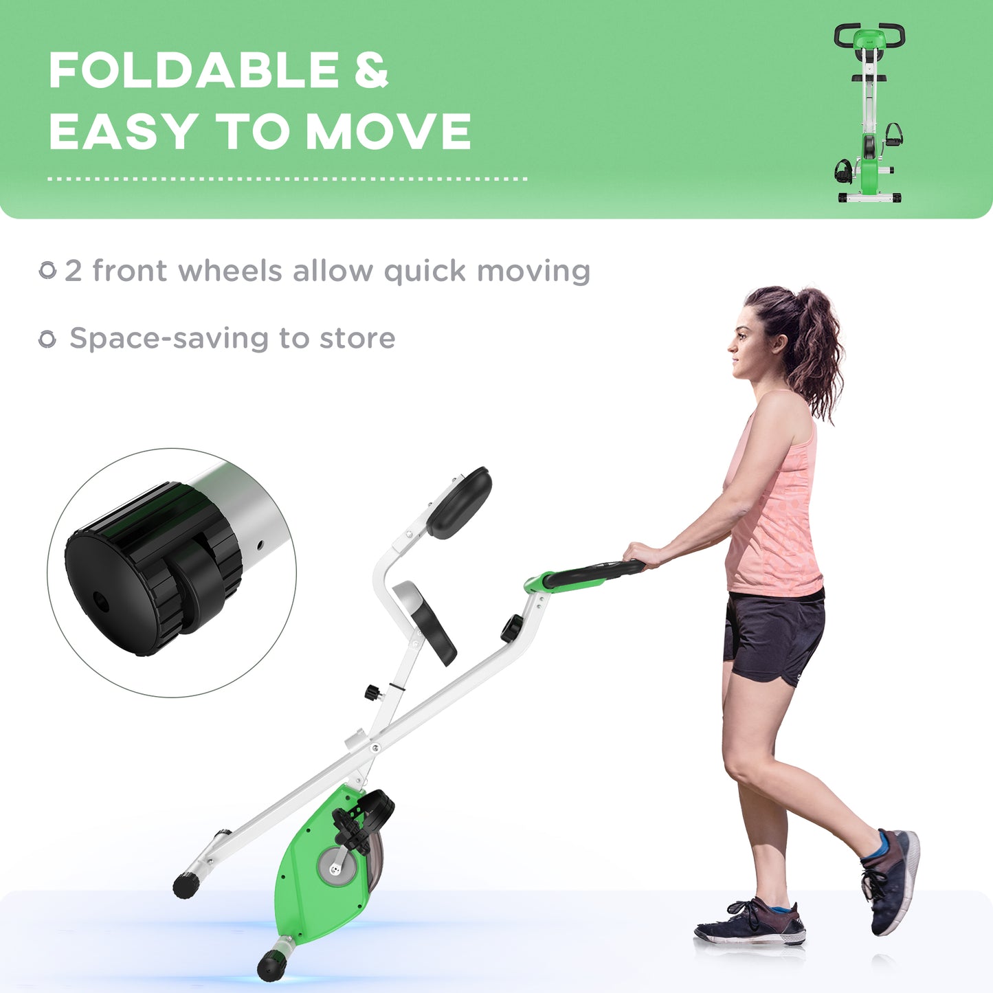 Magnetic Resistance Exercise Bike Foldable LCD Adjustable Seat Green