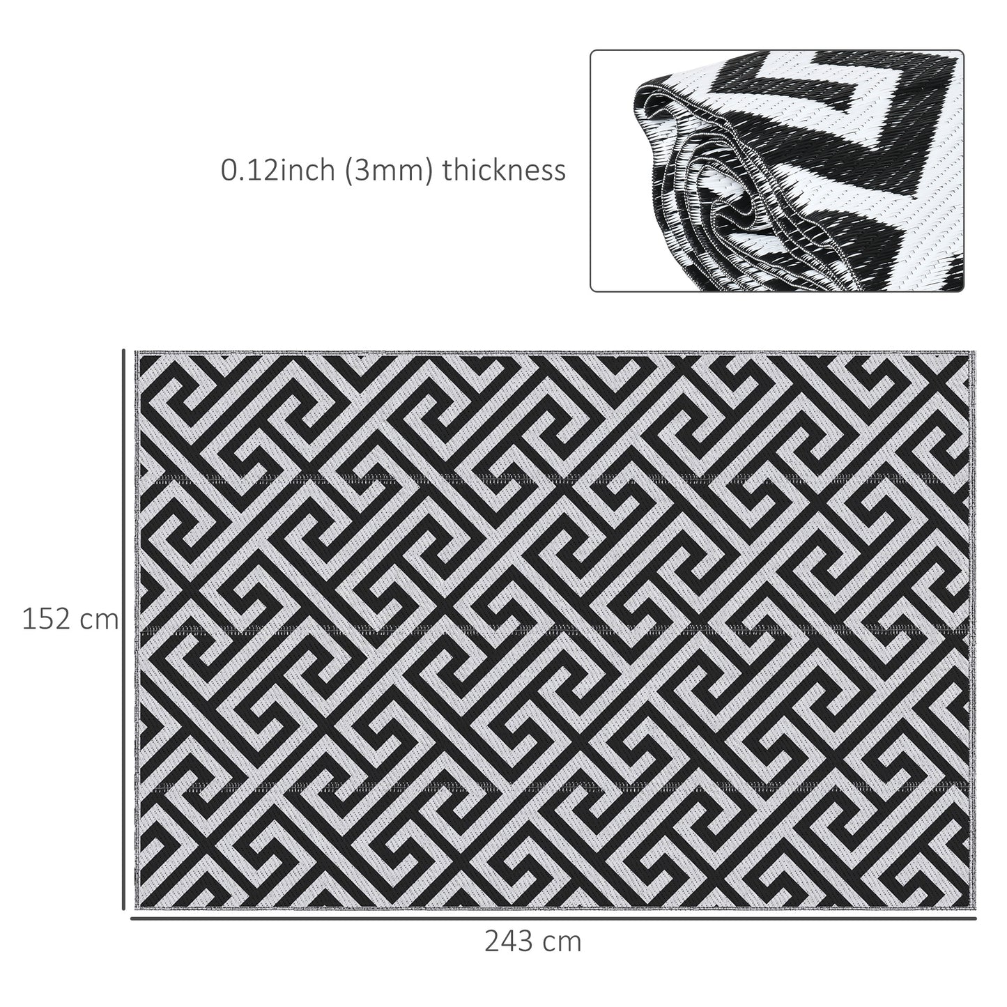 152x243cm Reversible Outdoor Rug Portable Plastic Straw RV Camping Mat