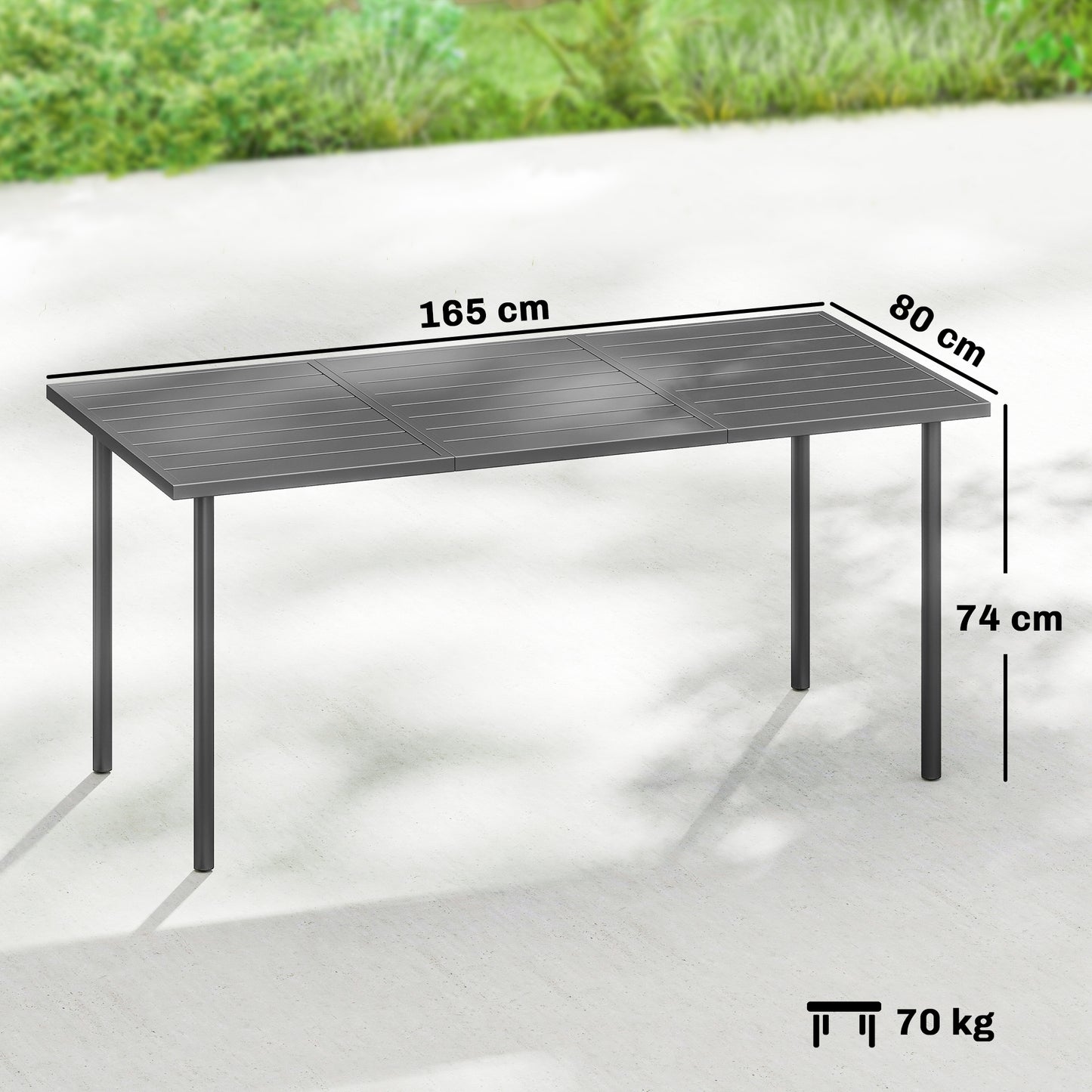 Garden Dining Table for 6 Person, 165 x 80 cm