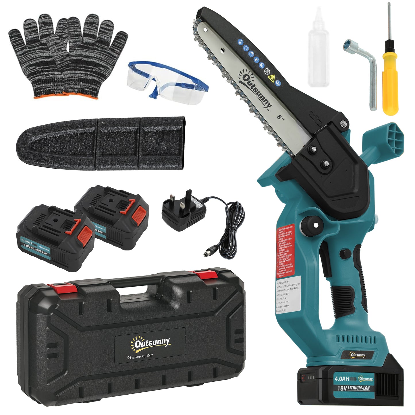 8 Inch Electric Chainsaw with Brushless Motor, 2 Batteries, Blue