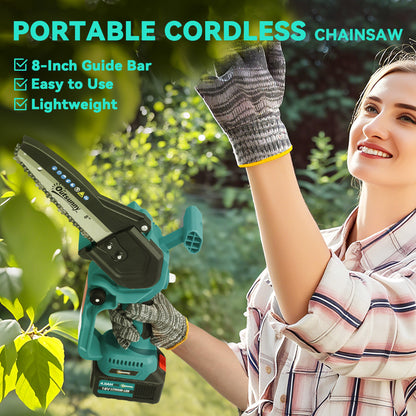 8 Inch Electric Chainsaw with Brushless Motor, 2 Batteries, Blue