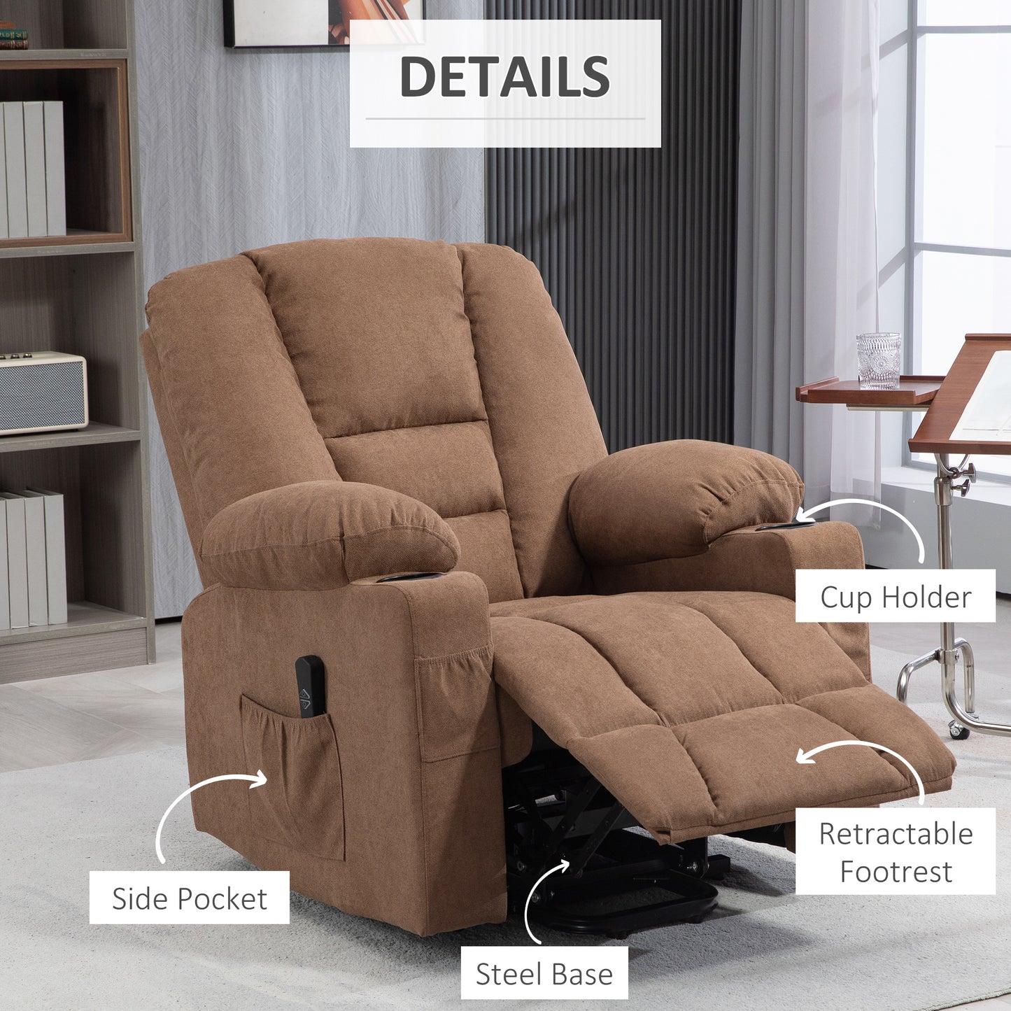 Riser and Recliner Chair w/ Remote, Lift Chair for Elderly, Brown