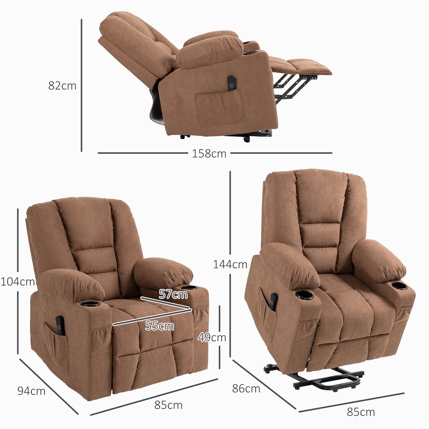 Riser and Recliner Chair w/ Remote, Lift Chair for Elderly, Brown