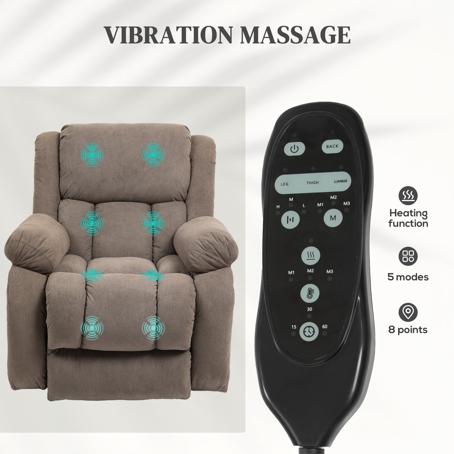 Power Lift Recliner Chair, Reclining Chair with Massage, Light Brown