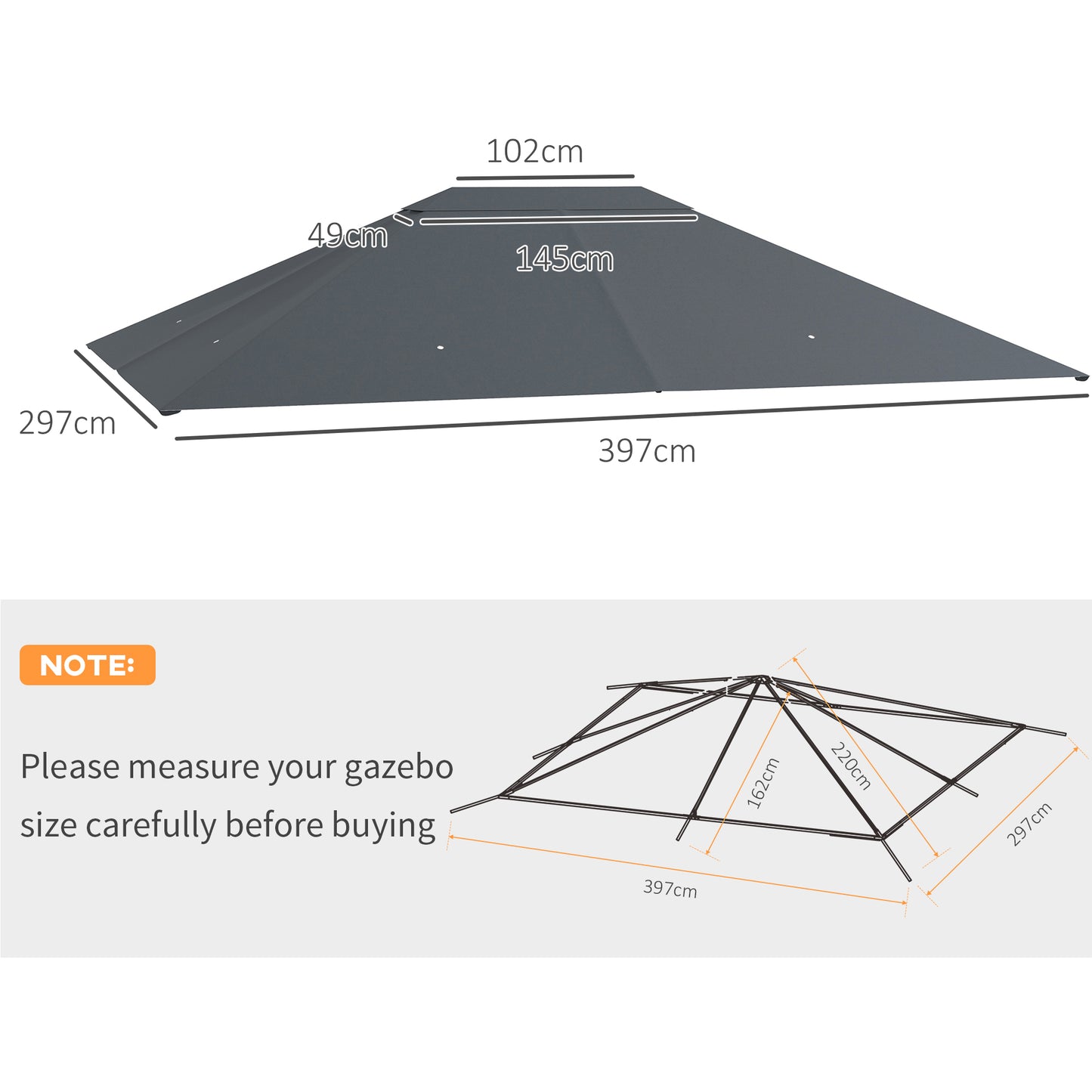 3 x 4m Gazebo Canopy Replacement Gazebo Roof Cover, Dark Grey