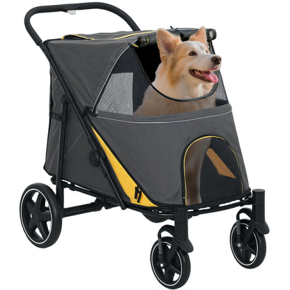 Foldable Dog Carriage w/ Universal Wheels, Shock Absorber - Grey