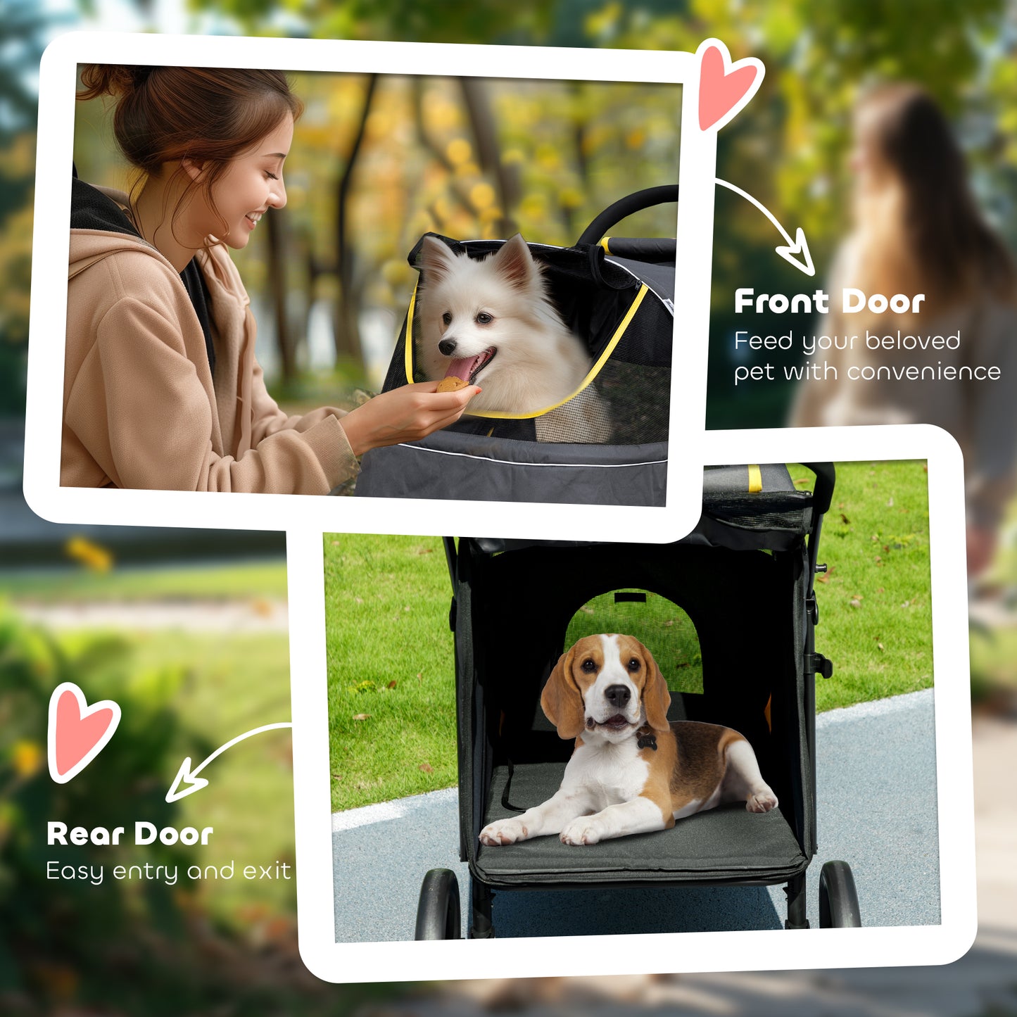 Foldable Dog Carriage w/ Universal Wheels, Shock Absorber - Grey