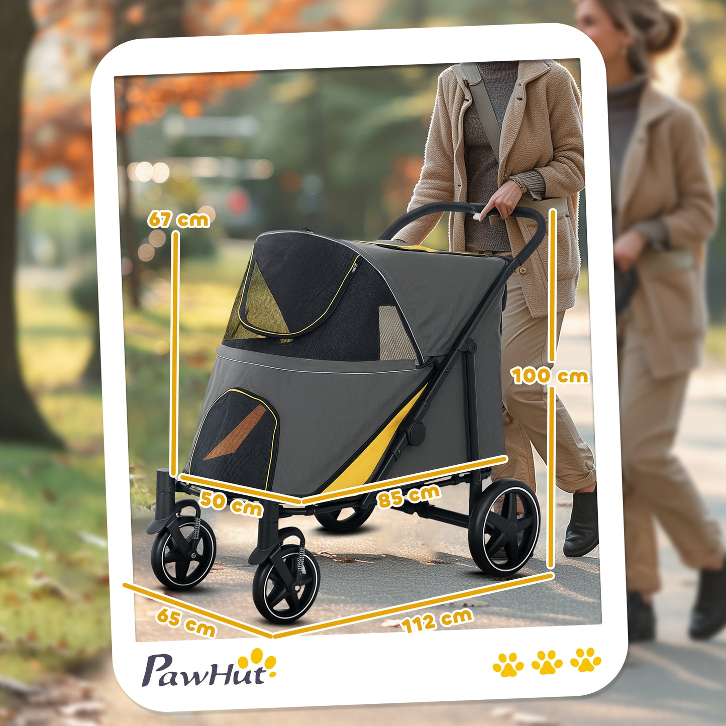 Foldable Dog Carriage w/ Universal Wheels, Shock Absorber - Grey