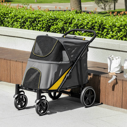 Foldable Dog Carriage w/ Universal Wheels, Shock Absorber - Grey