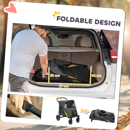 Foldable Dog Carriage w/ Universal Wheels, Shock Absorber - Grey