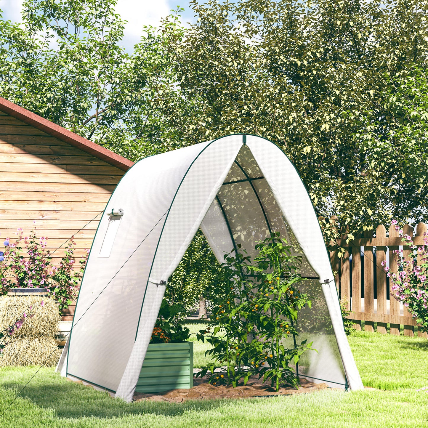 Portable Greenhouse Gardening Plant Hot House with 2 Doors, White
