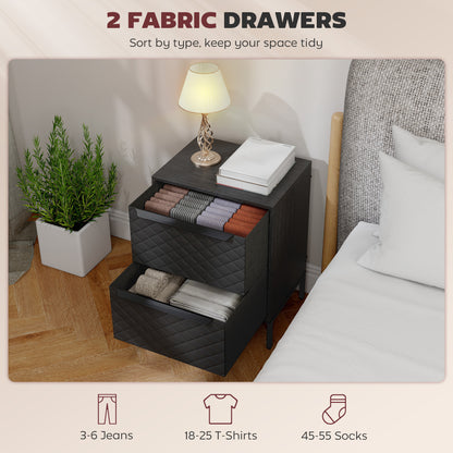 Chest of Drawers, 2 Fabric Drawer Dresser, Aluminium Handles, Black