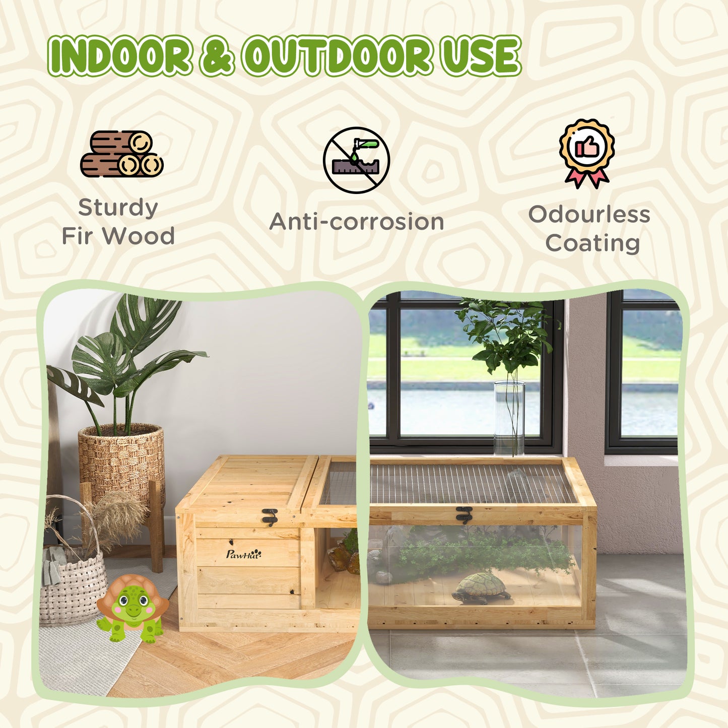 Tortoise House w/ Mesh Roof, Small Pet Reptile Wooden House - Yellow