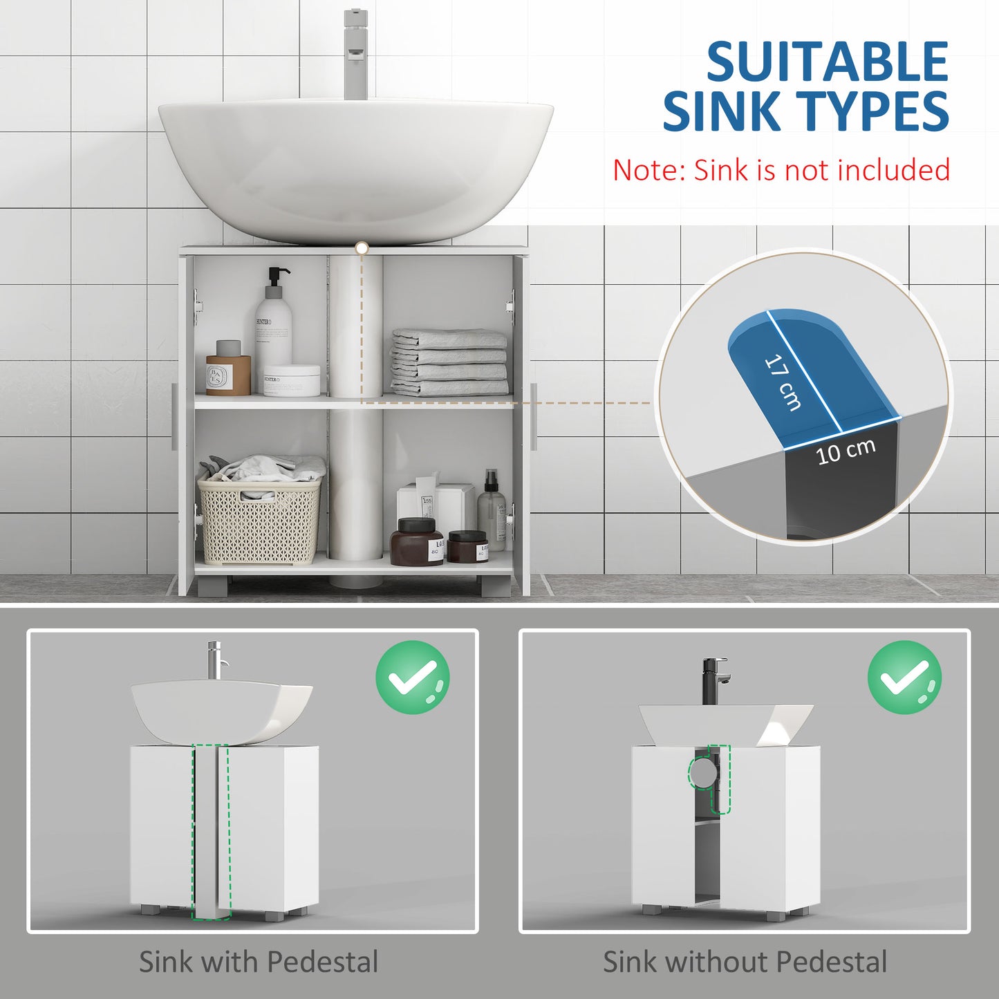 Bathroom Pedestal Under Sink Cabinet with Adjustable Shelf, White