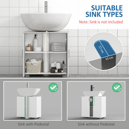 Bathroom Pedestal Under Sink Cabinet with Adjustable Shelf, White