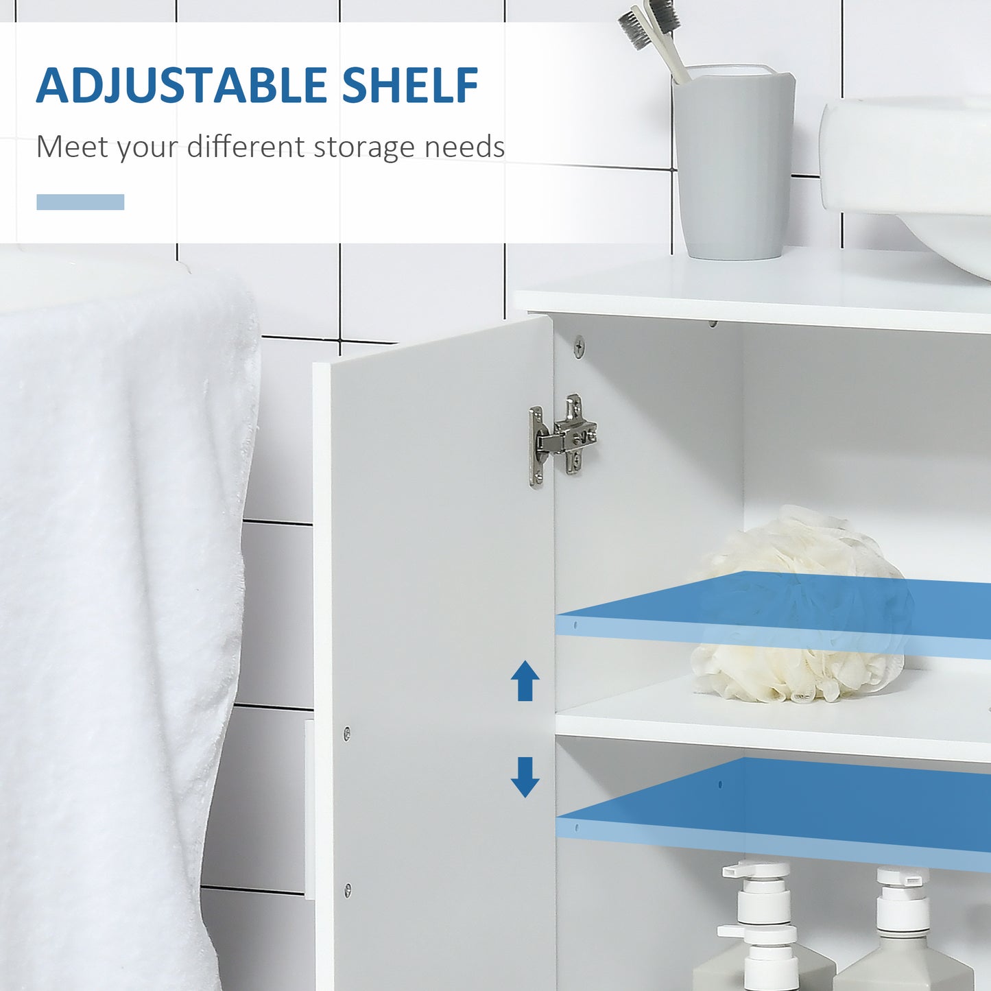 Bathroom Pedestal Under Sink Cabinet with Adjustable Shelf, White