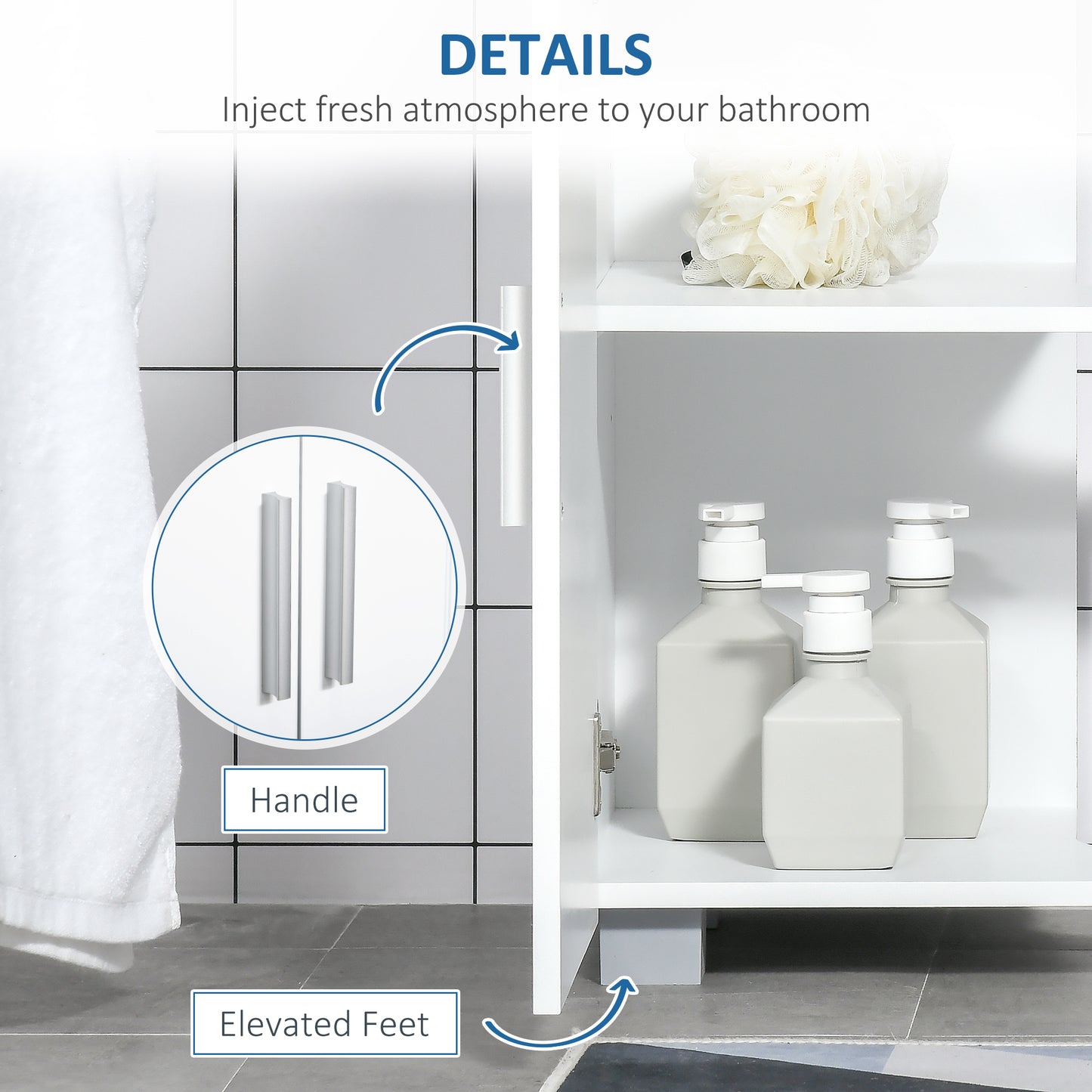 Bathroom Pedestal Under Sink Cabinet with Adjustable Shelf, White