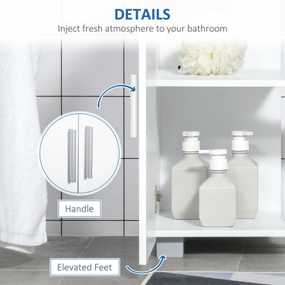 Bathroom Pedestal Under Sink Cabinet with Adjustable Shelf, White