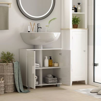 Bathroom Pedestal Under Sink Cabinet with Adjustable Shelf, White