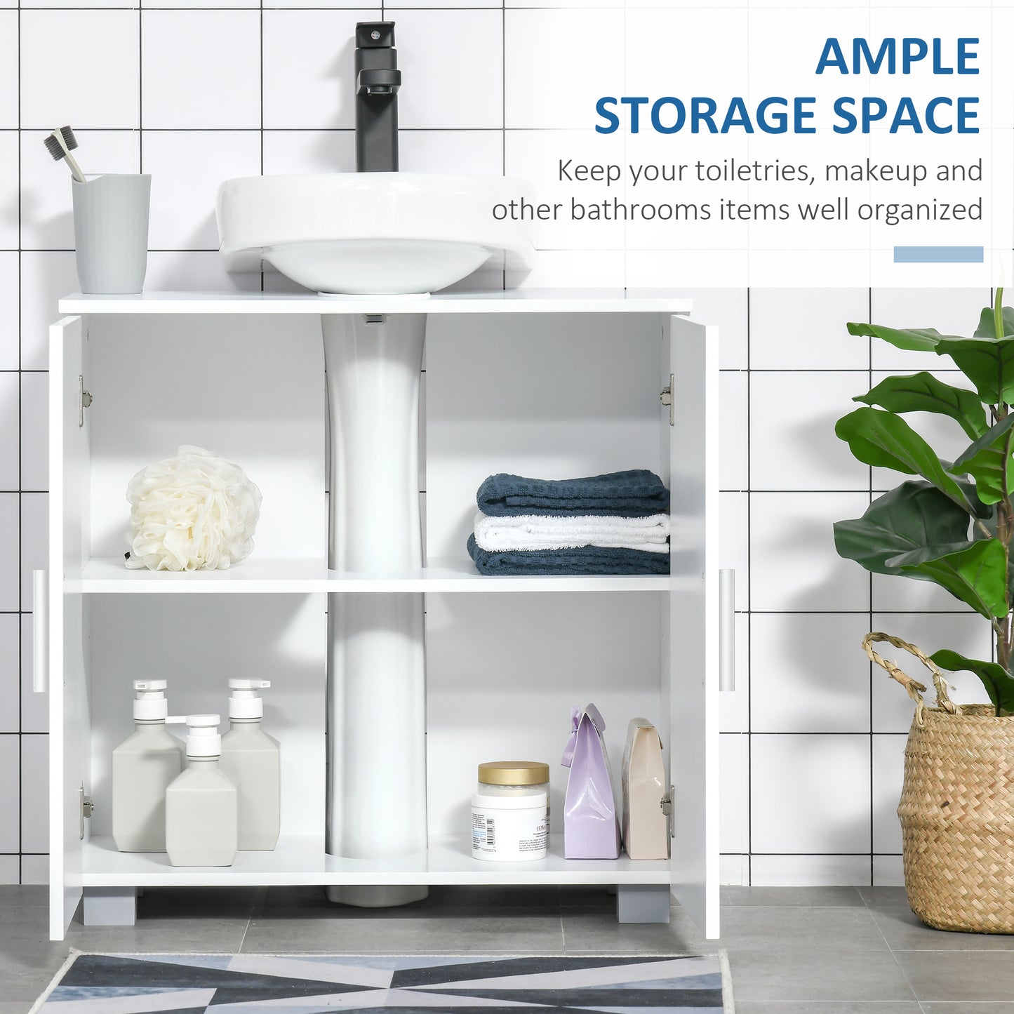 Bathroom Pedestal Under Sink Cabinet with Adjustable Shelf, White