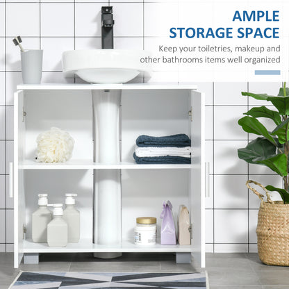 Bathroom Pedestal Under Sink Cabinet with Adjustable Shelf, White