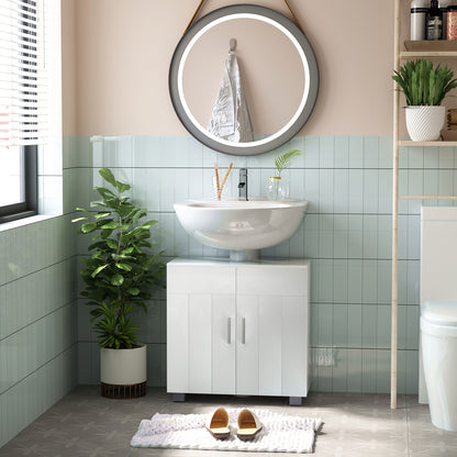 Bathroom Pedestal Under Sink Cabinet with Adjustable Shelf, White