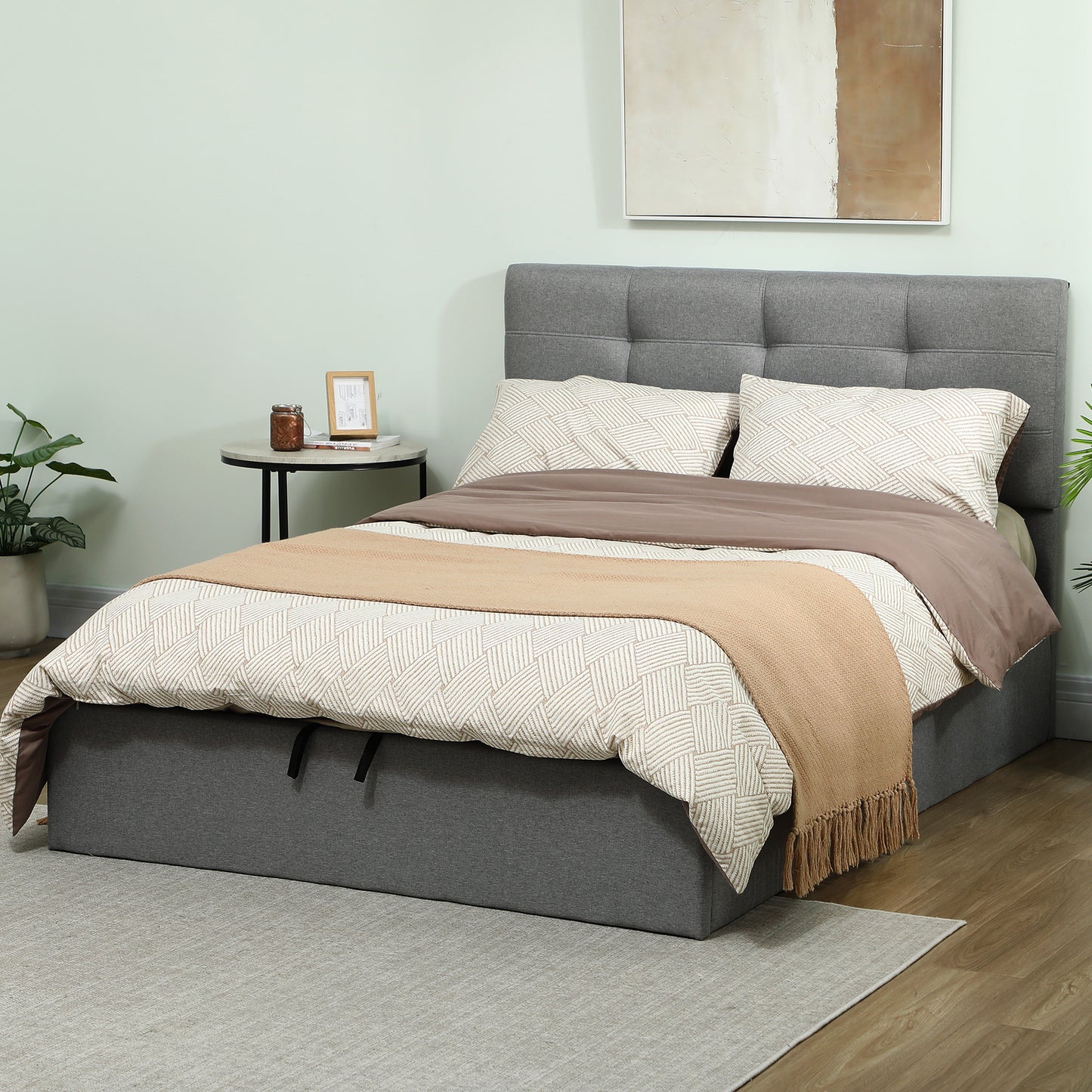 Upholstered Double Ottoman Bed, 4ft6 Double Ottoman Bed with Gas Lift Storage - Grey