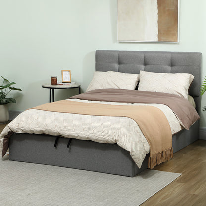 Upholstered Double Ottoman Bed, 4ft6 Double Ottoman Bed with Gas Lift Storage - Grey