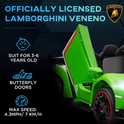 Lamborghini Veneno Licensed 12V Kids Electric Ride on Car w/ Butterfly Doors, Portable Battery, Powered Electric Car w/ Bluetooth, Green