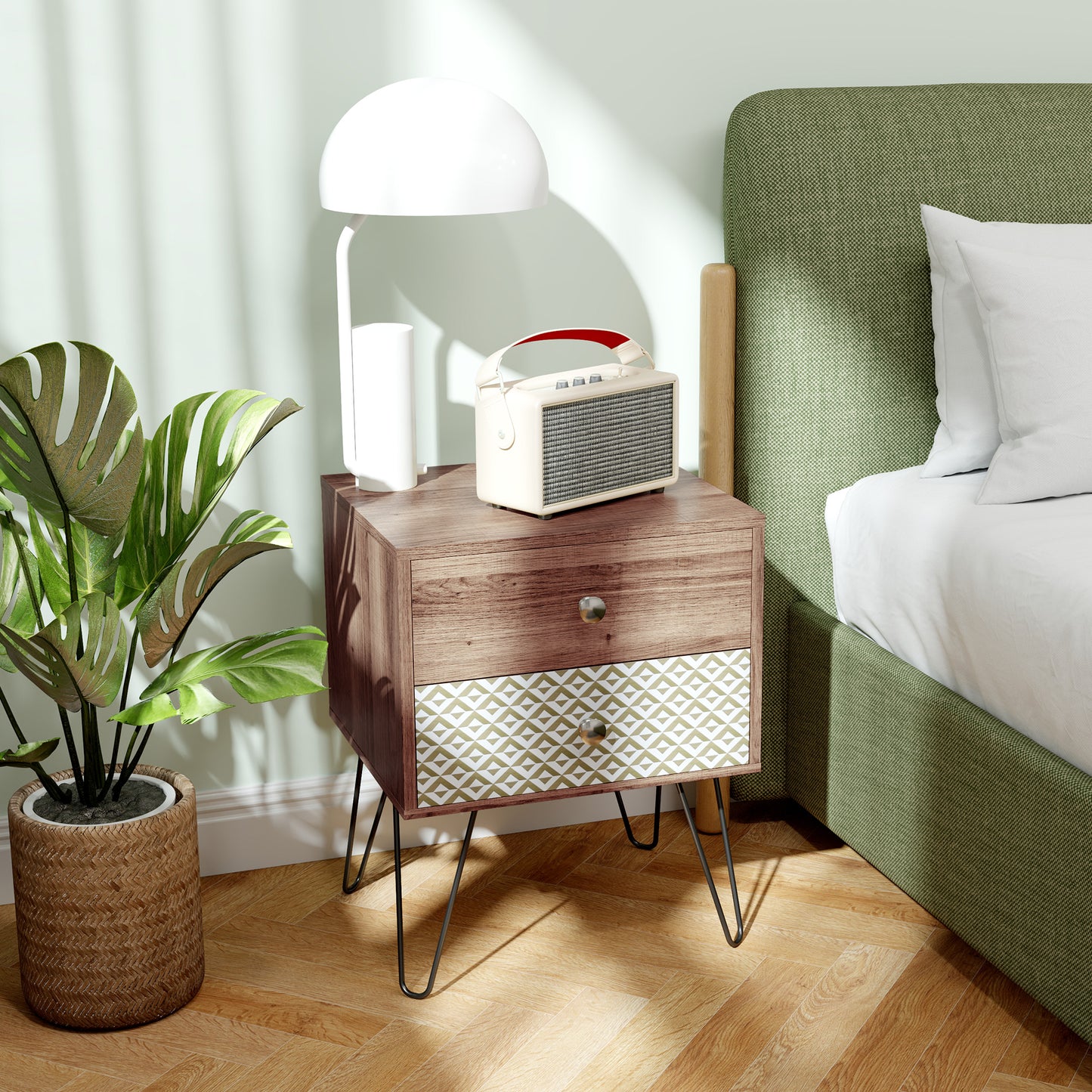 2-Drawer Nightstand, Sofa Bedside Table for Living Room, Bedroom