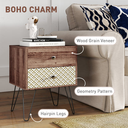 2-Drawer Nightstand, Sofa Bedside Table for Living Room, Bedroom