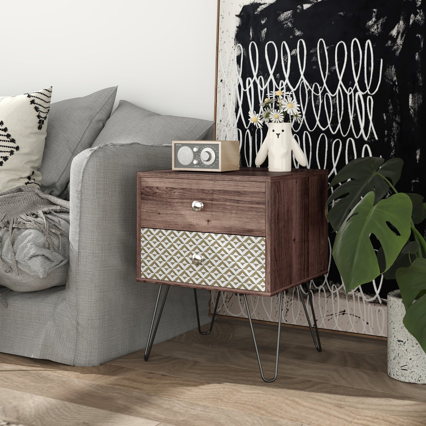 2-Drawer Nightstand, Sofa Bedside Table for Living Room, Bedroom