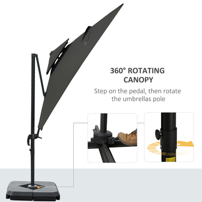 3 x 3(m) Garden Cantilever Roma Parasol with Crank and Tilt, Square Overhanging Patio Umbrella with 360√Ç¬∞ Rotation, Sun Shade Canopy with Base