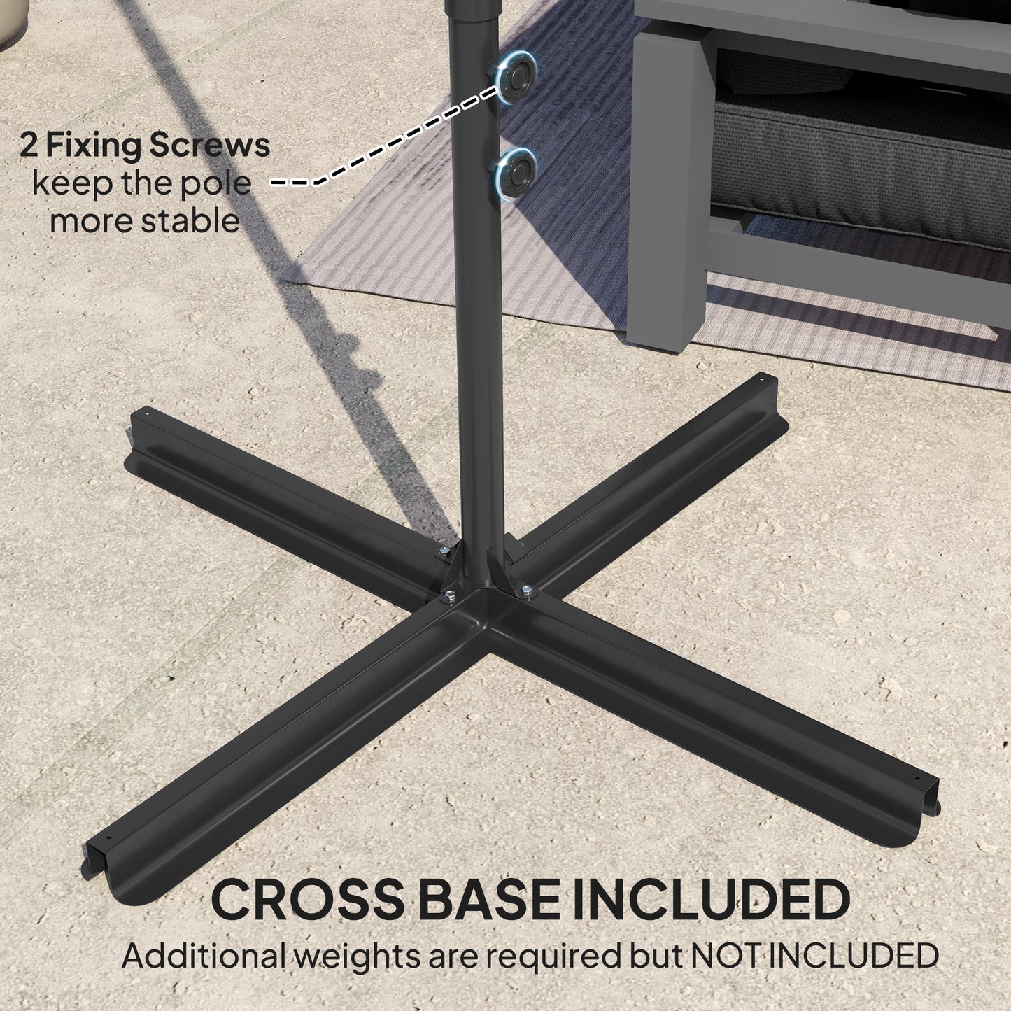 2.5M Offset Roma Patio Umbrella W/ 360° Rotation, Black