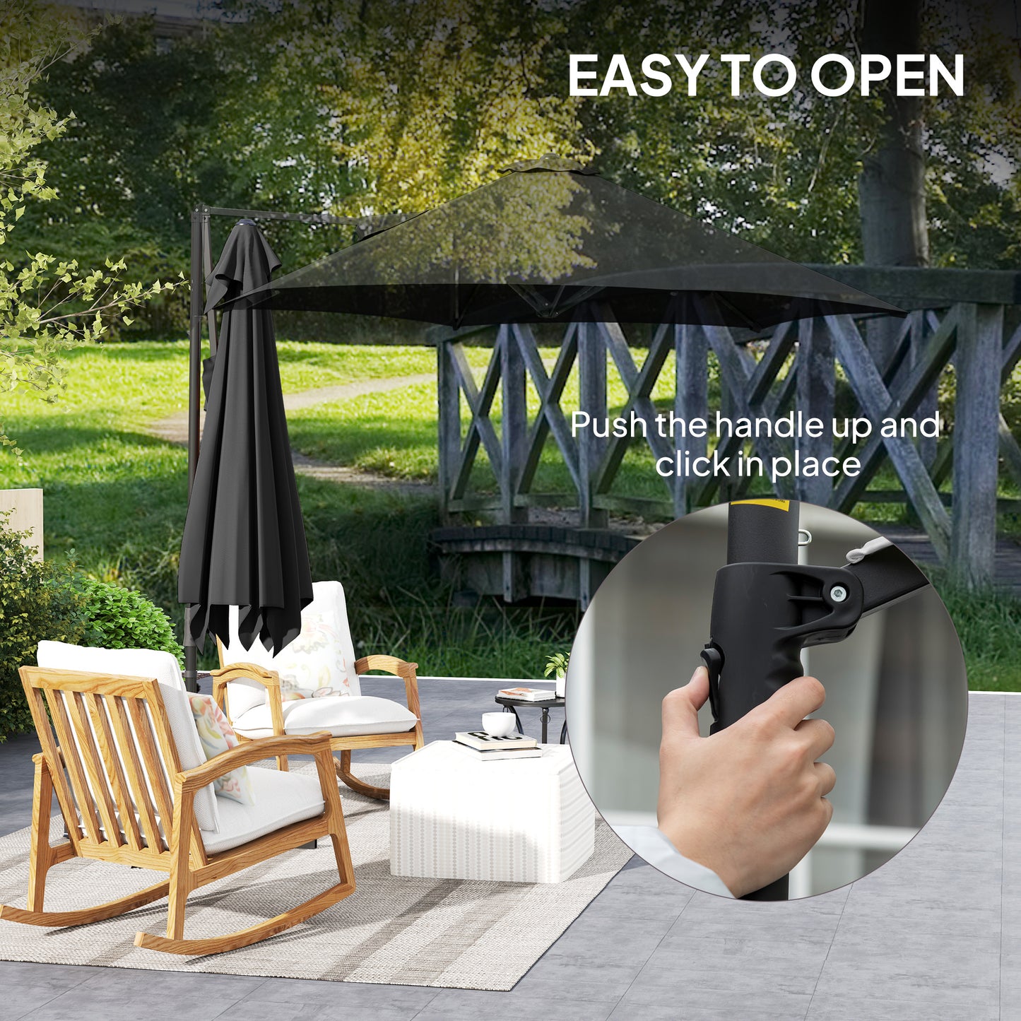 2.5M Offset Roma Patio Umbrella W/ 360° Rotation, Black