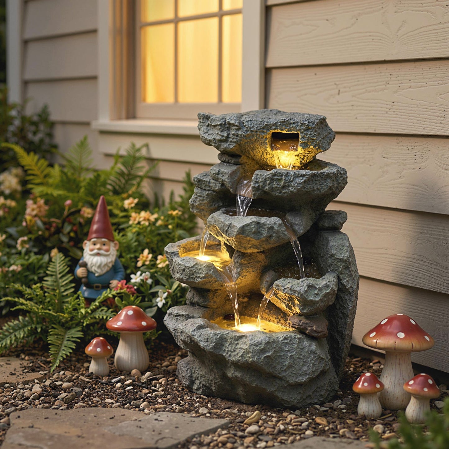 Outdoor Fountain, Resin Freestanding Garden Fountain, Grey