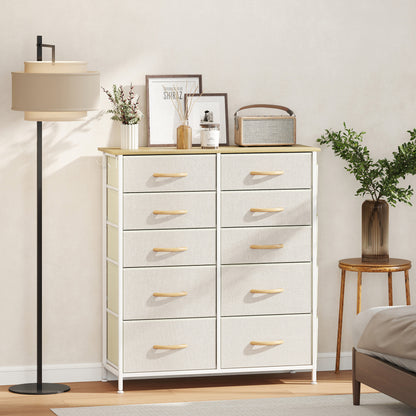 Fabric Chest of Drawers, 10 Drawer Dresser for Bedroom, Beige